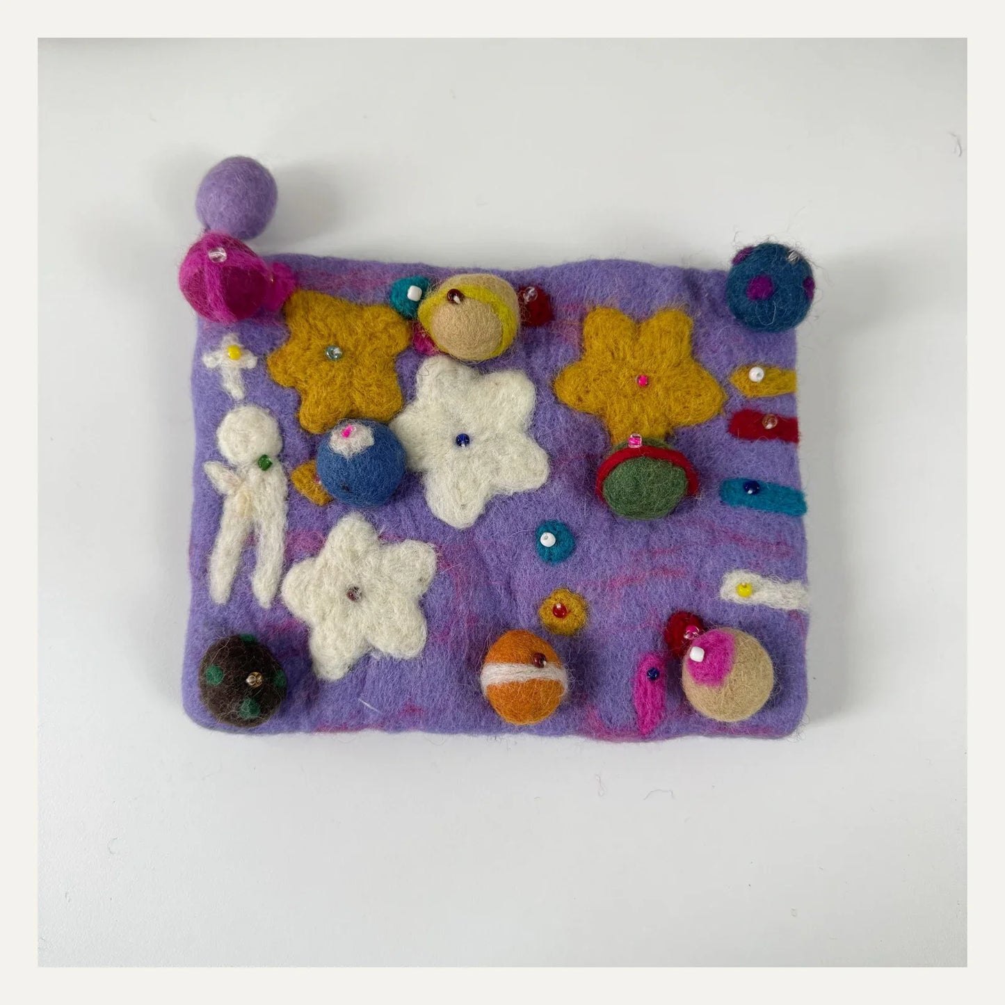 Lavender purple handmade wool felt planet crossbody bag