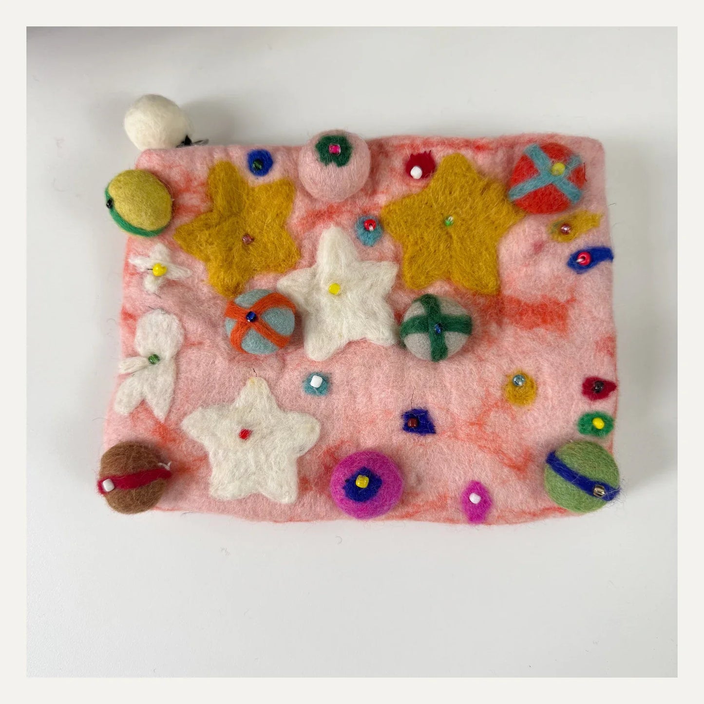 Light pink handmade wool felt planet crossbody bag