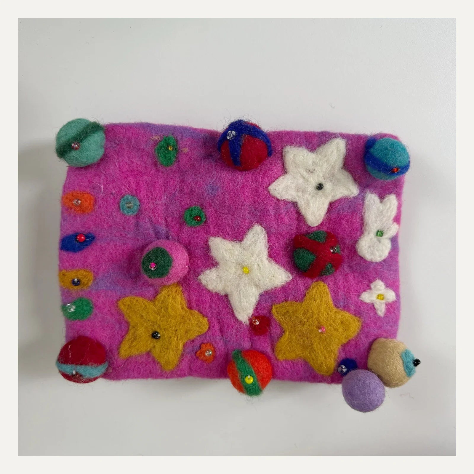 Magenta pink handmade wool felt planet crossbody bag