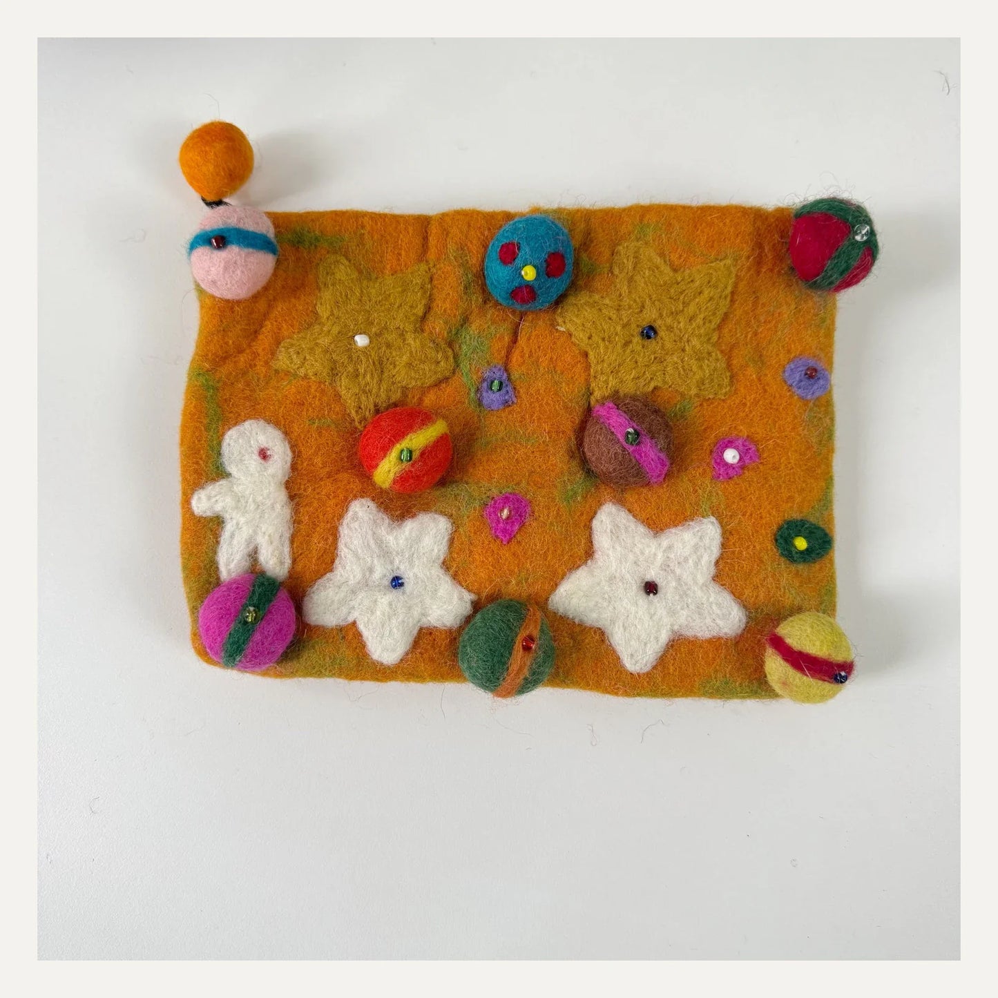 Orange handmade wool felt planet crossbody bag