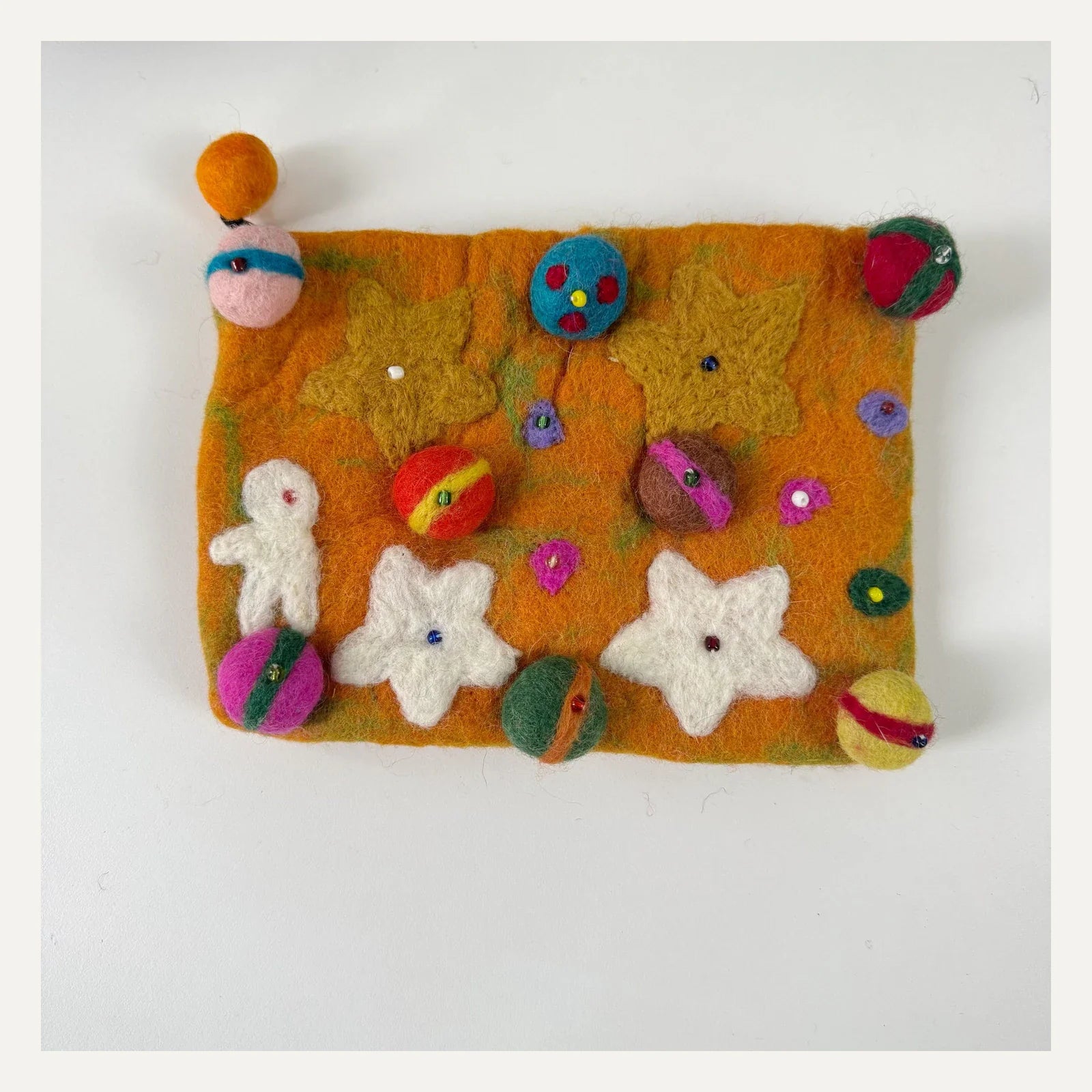 Orange handmade wool felt planet crossbody bag