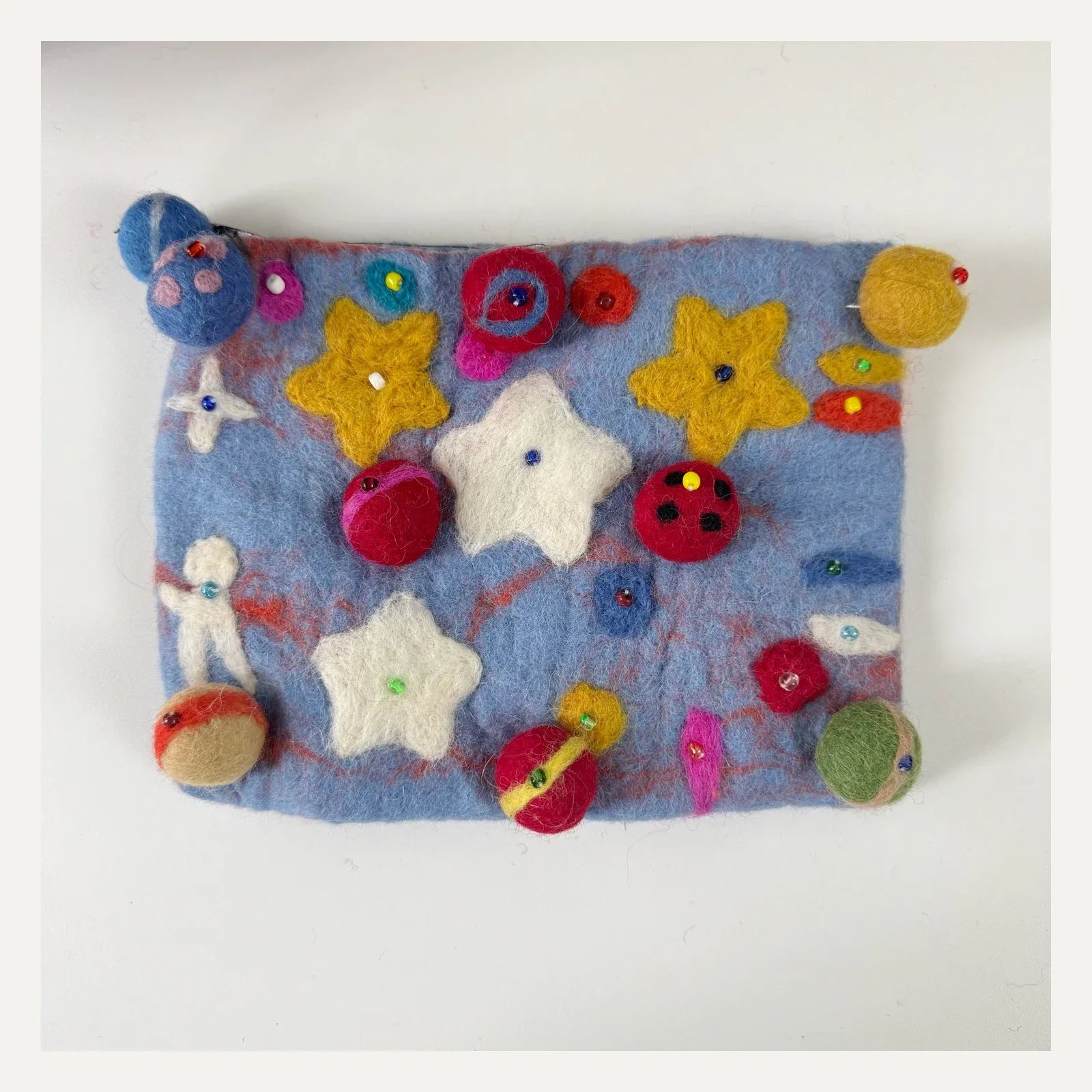 Sky blue handmade wool felt planet crossbody bag